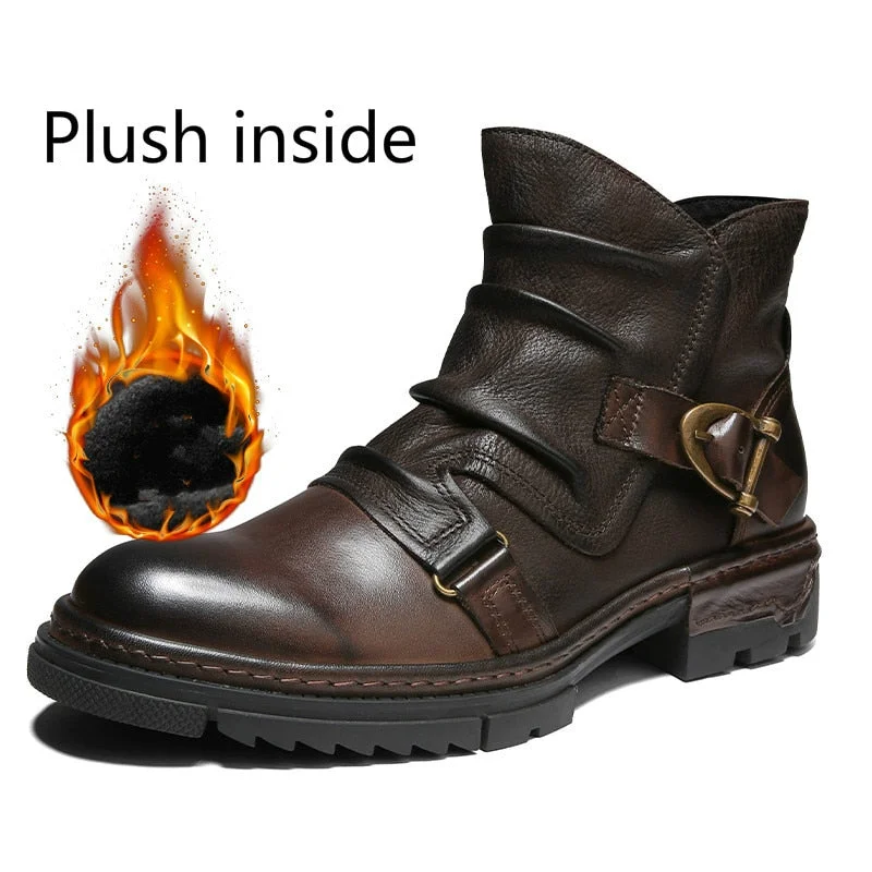 Big Size 38-52 Vintage Wrinkle 100% Genuine Leather Men's Chelsea Boots Side Zip Comfortable Men Shoes Male Ankle Boots Classic