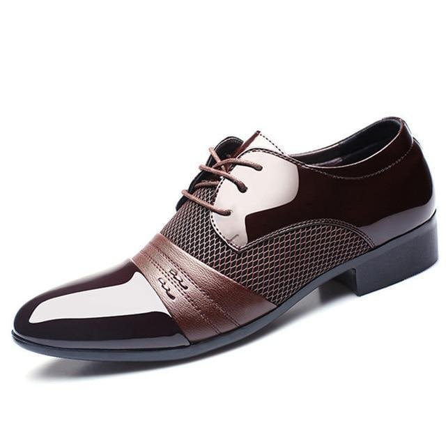 Men Leather Shoes Oxford PU Leather Breathable Business Flat Shoes