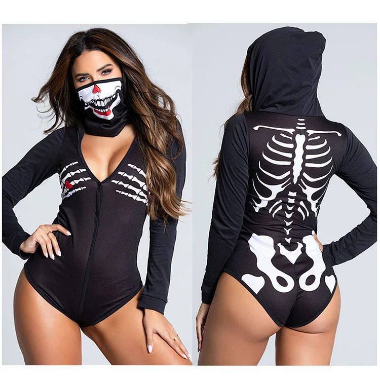 Halloween Onesie Zombie Demon Vampire Skull Printed Lingerie