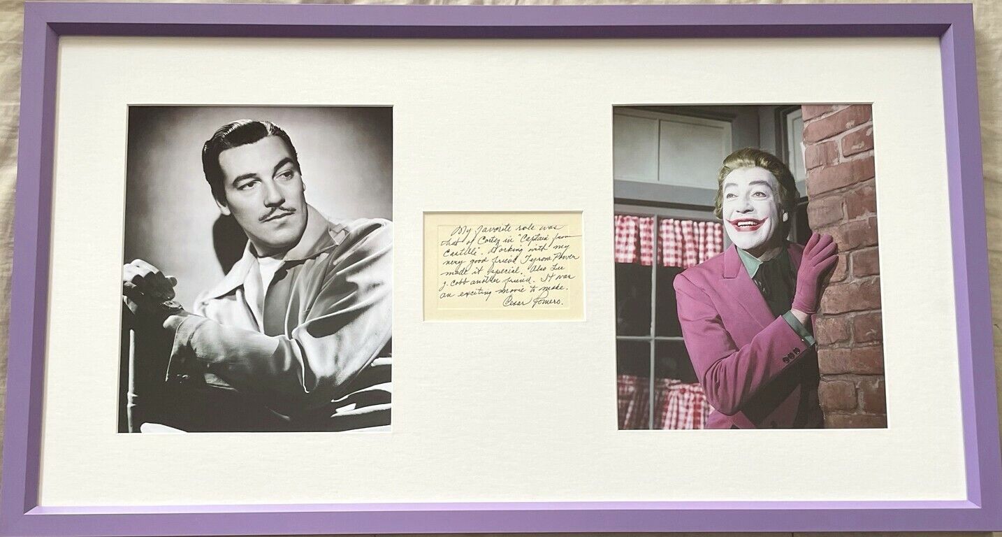 Cesar Romero autographed signed handwritten note framed w Joker 8x10 Photo Poster painting (JSA)