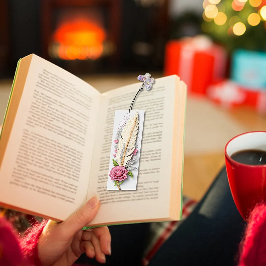 12Pcs Feathers Flowers DIY Diamond Art Painting Bookmark for Reading Enthusiasts