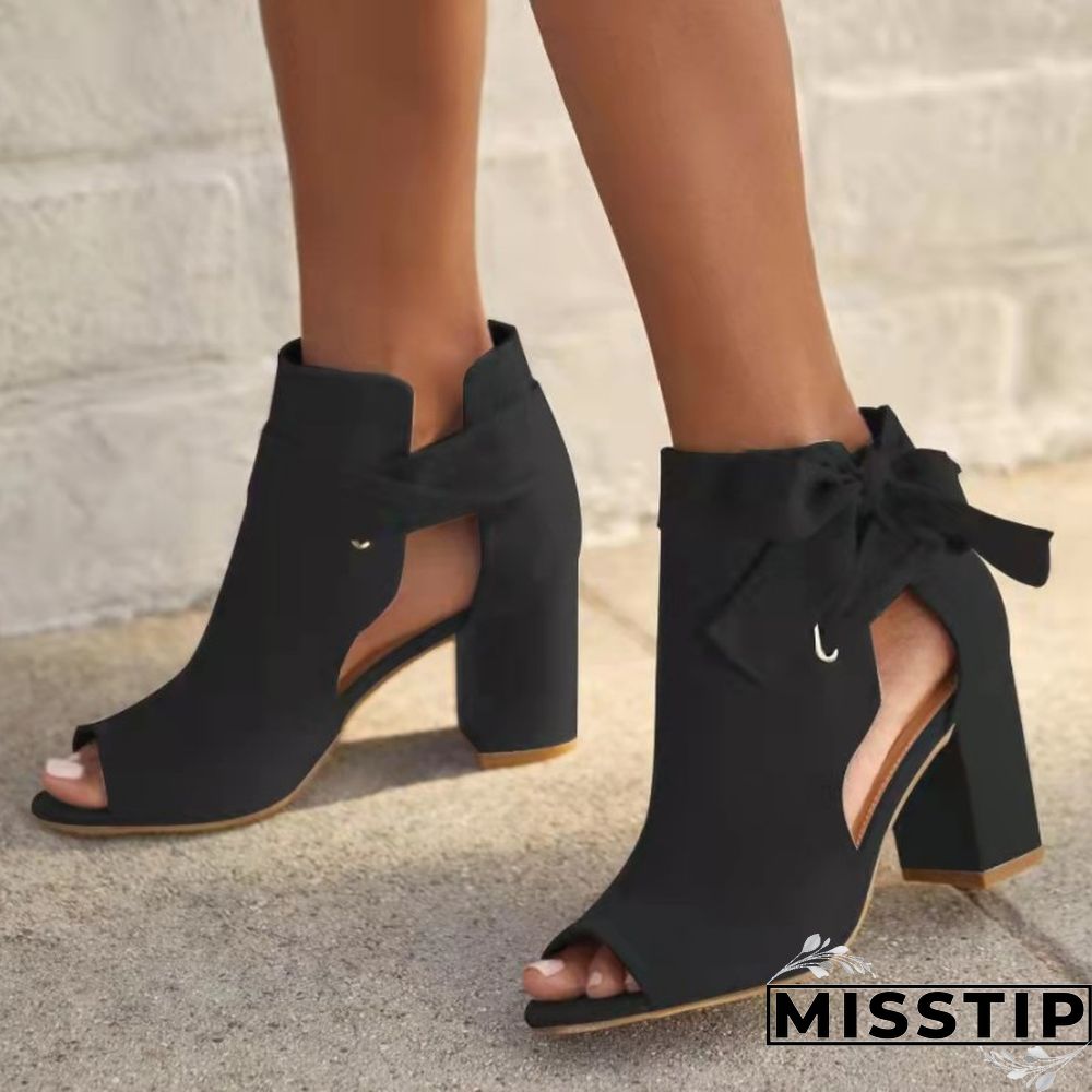 Black Casual Hollowed Out Patchwork Solid Color Fish Mouth Out Door Wedges Shoes (Heel Height 3.15in)