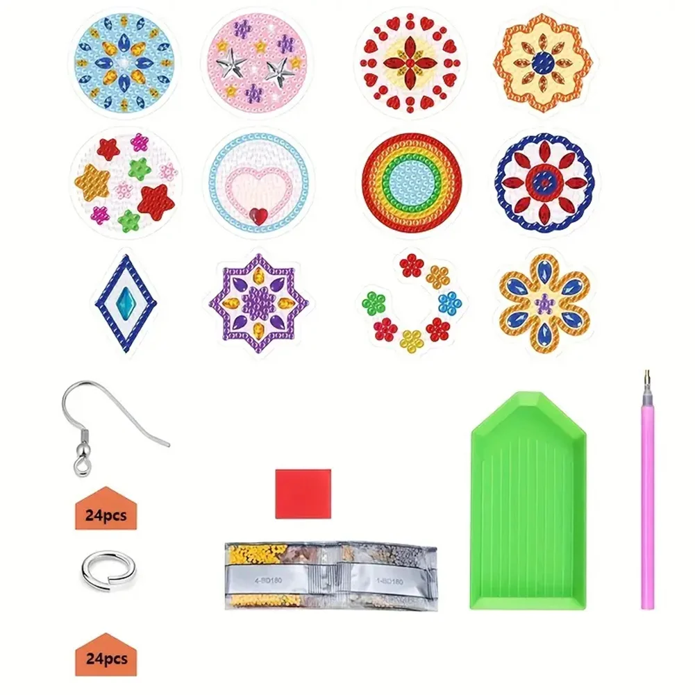 12 Pairs DIY Flower Double Sided Diamond Painting Earrings for Women Girls 