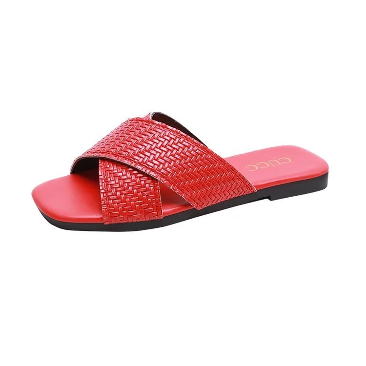 Pu Leather Summer Women Slippers Female Slides Women Flat Summers Shoes Solid Ladies Flip Flops Plus Size