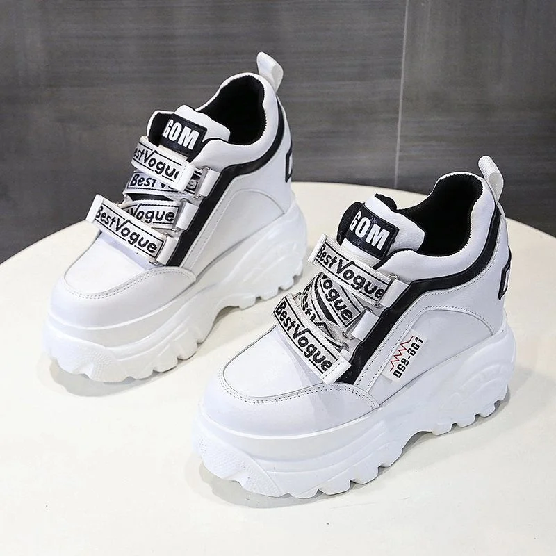 Women Chunky Sneakers 2020 Fashion Platform Sneakers Ladies Brand Wedges Casual Shoes for Woman Leather Sports Dad Shoes 7cm