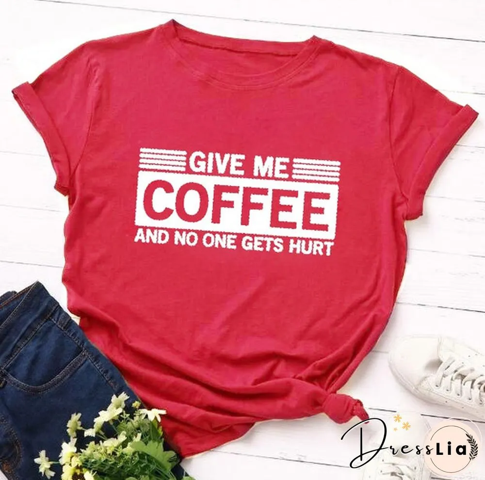 Plus Size Coffee & One Hurt Letter Print S-4XL Womens Fashion Short Sleeve Tee Shirt Lady