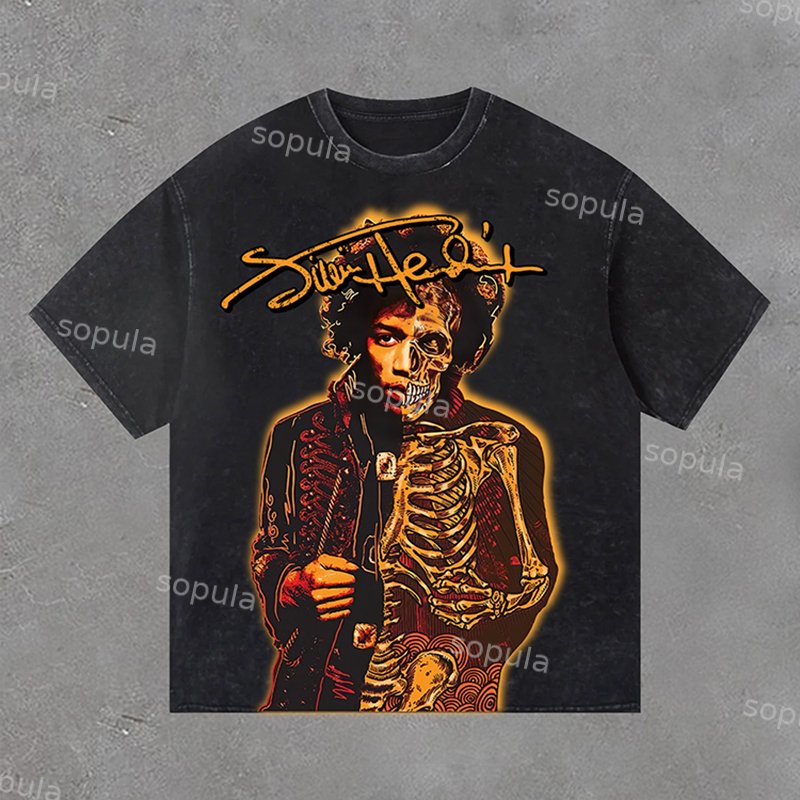 Sopula Jimi Hendrix Print Washed Vintage T-Shirt