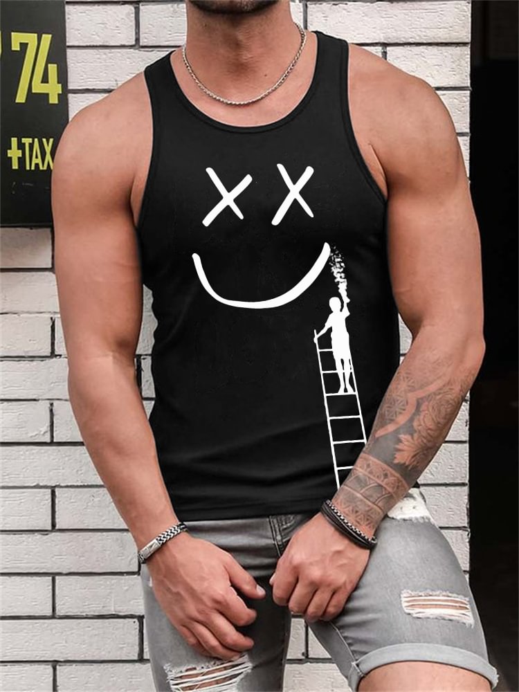 BrosWear Painting Smiley Face Graphic Tank Top
