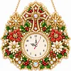 Acrylic Special Shape Xmas Cross Wreath Diamond Pearl Painting Clock Handicraft Hanging Kit