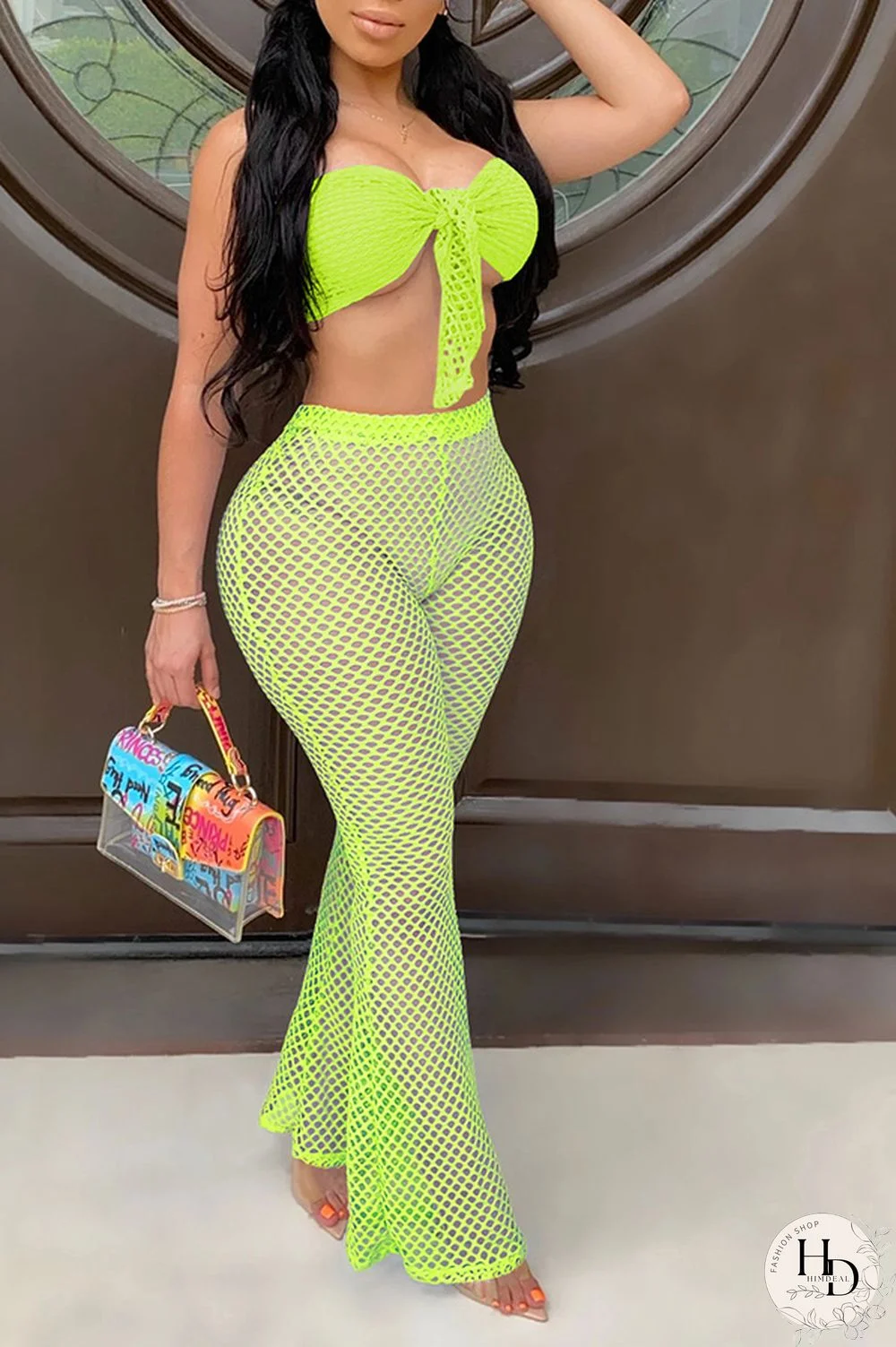 Black Polyester Fashion Sexy Casual Patchwork HOLLOWED OUT Boot Cut Sleeveless Two Pieces