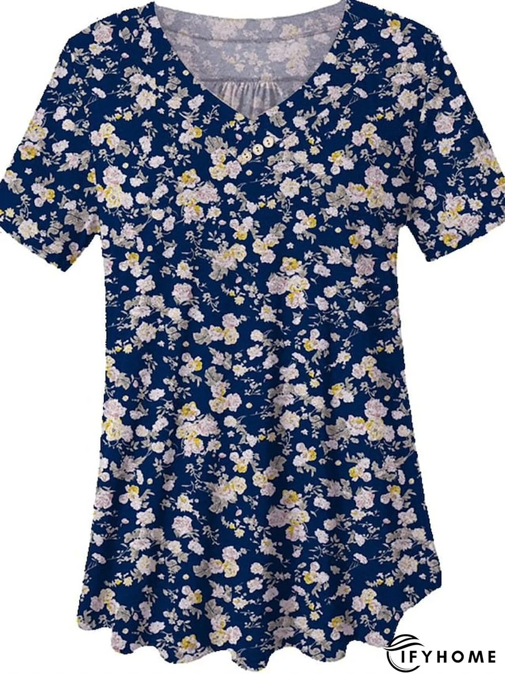 Women's Shirt Blouse Denim Blue Black White Leopard Floral Print Short Sleeve Casual Holiday Basic V Neck Regular Floral Plus Size M | IFYHOME