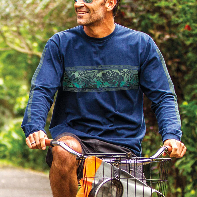 Men's Surfing Long Sleeved Round Neck Beach Totem Printed T-shirt