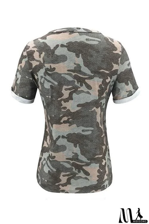 MidiSono - Camouflage Print Knot T Shirt