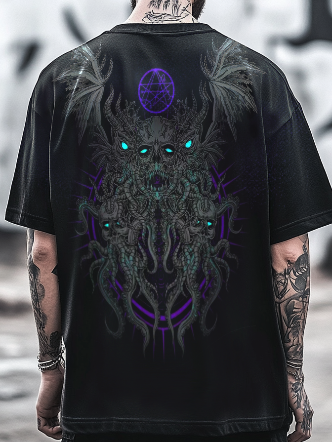 Shoptechwear Art Satanic Skull Cthulhu Dark Mystical Spell Oversized Unisex Casual T-shirt