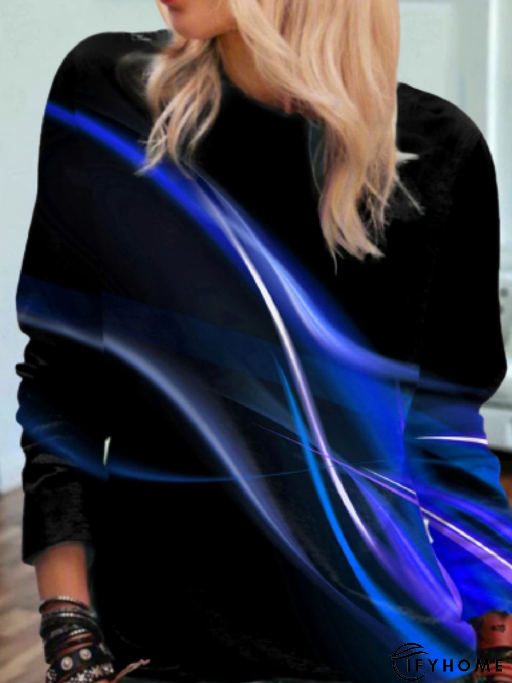 Casual Long Sleeve Round Neck Printed Top Tunic Sweatshirt | IFYHOME