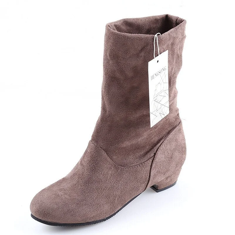 2020 Autumn Winter Women Boots Mid-Calf Martin Boots Brand Fashion Female Stretch Cotton Fabric Slip-on Boots Flat Shoes Woman