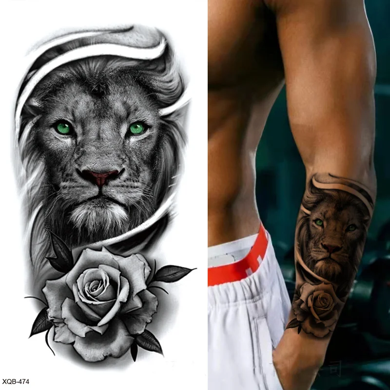 Sdrawing Forest Tattoo Sticker for Men Women Tiger Wolf Death Skull Temporary Tattoo Fake Henna Skeleton King Animal Tatoo Pattern