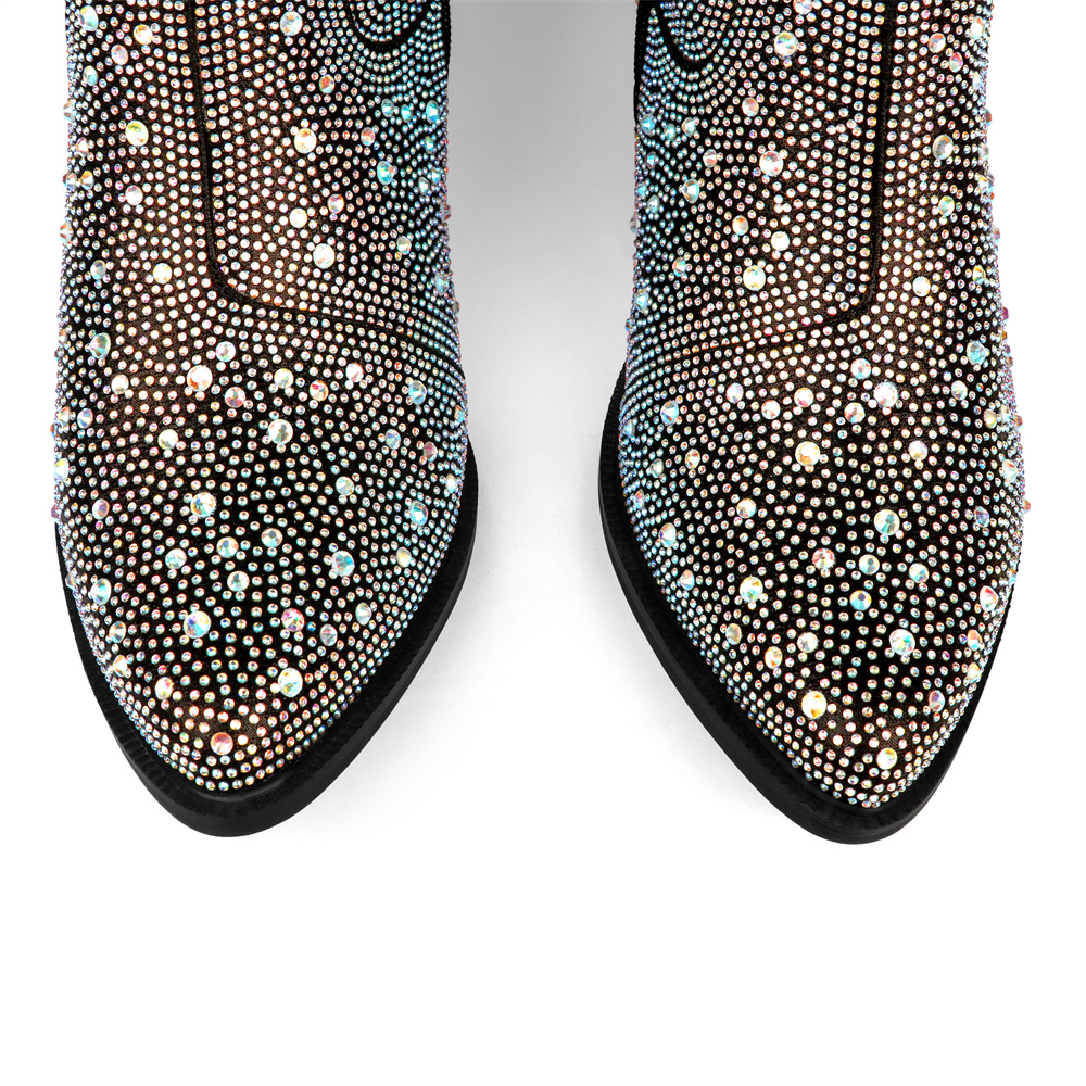 60mm Women's  Boots Ankle High Medium Heel Chunky Heel Diamond Studded Fashion Pull On Boot-MERUMOTE