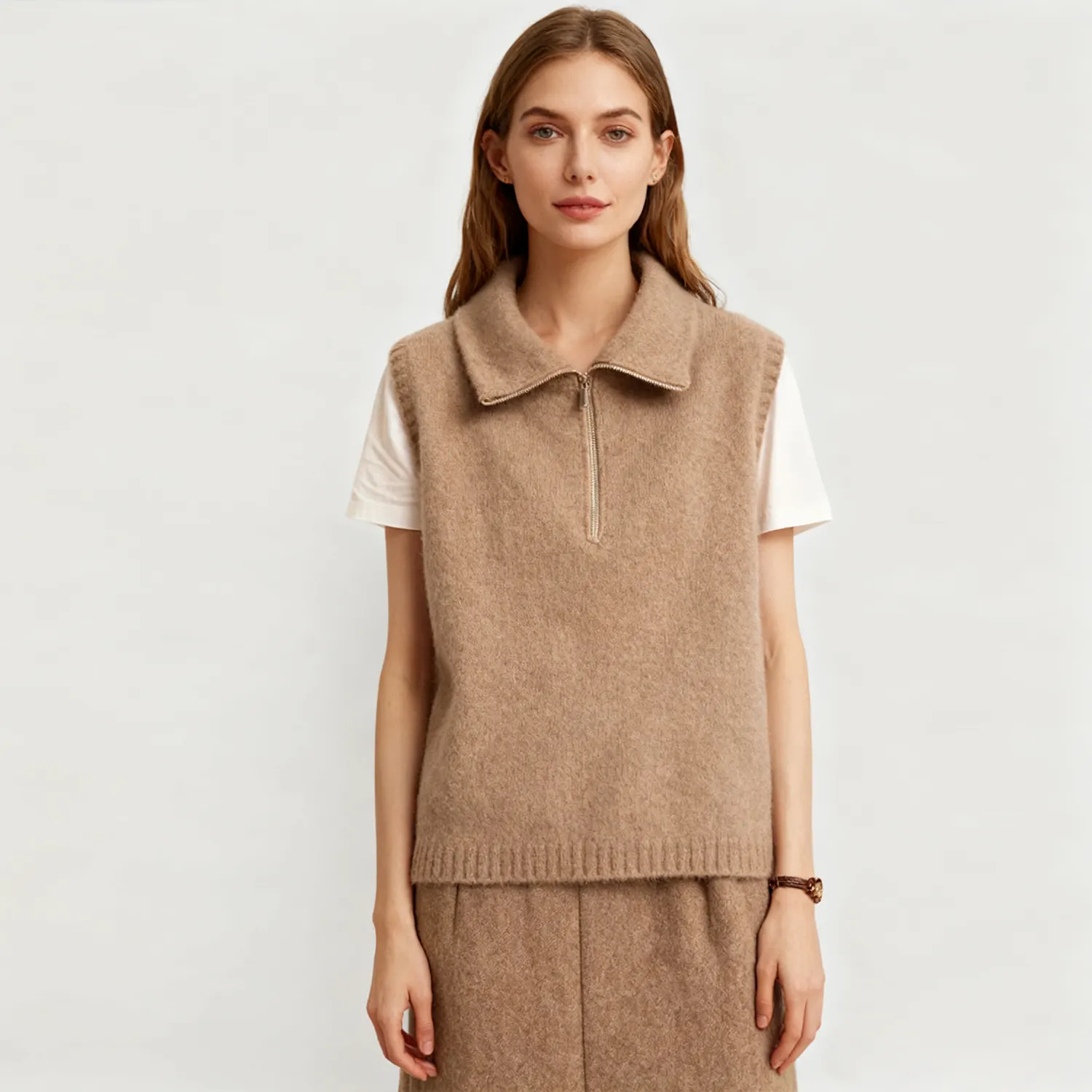 Women's Half-Zip Cashmere Vest REAL SILK LIFE
