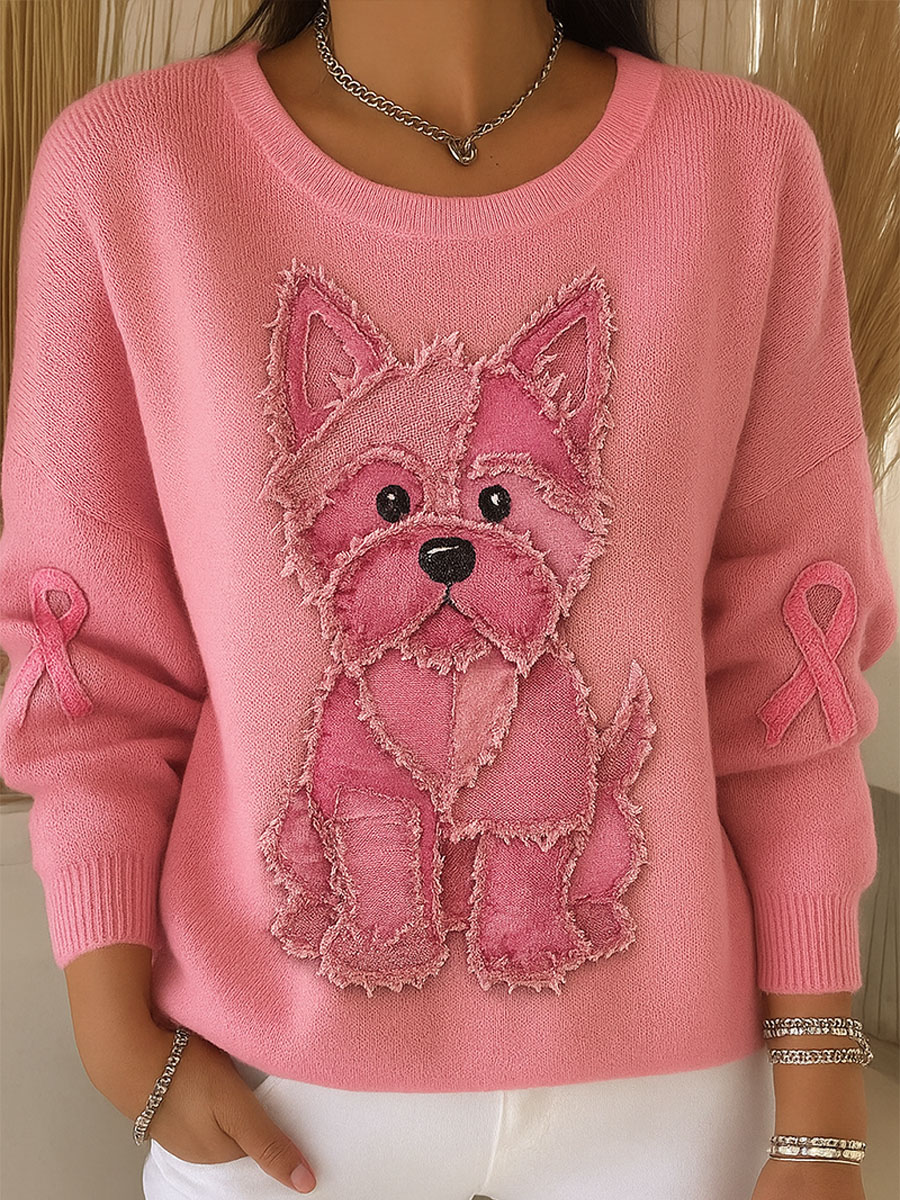 Breast Cancer Pink October Print Crew Neck Sweatshirt