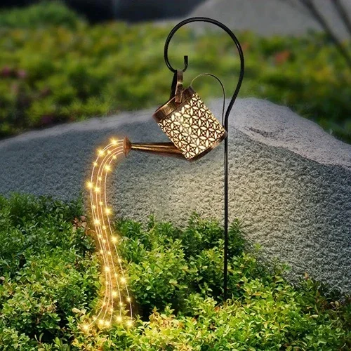 Solar Garden Light Lantern Fairy String Waterfall Light Hollow Lace Metal Watering Can Creative Gift CSTWIRE