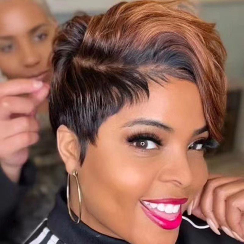 Gradient Brown Tilted Frisette Curly Short Hair Wig