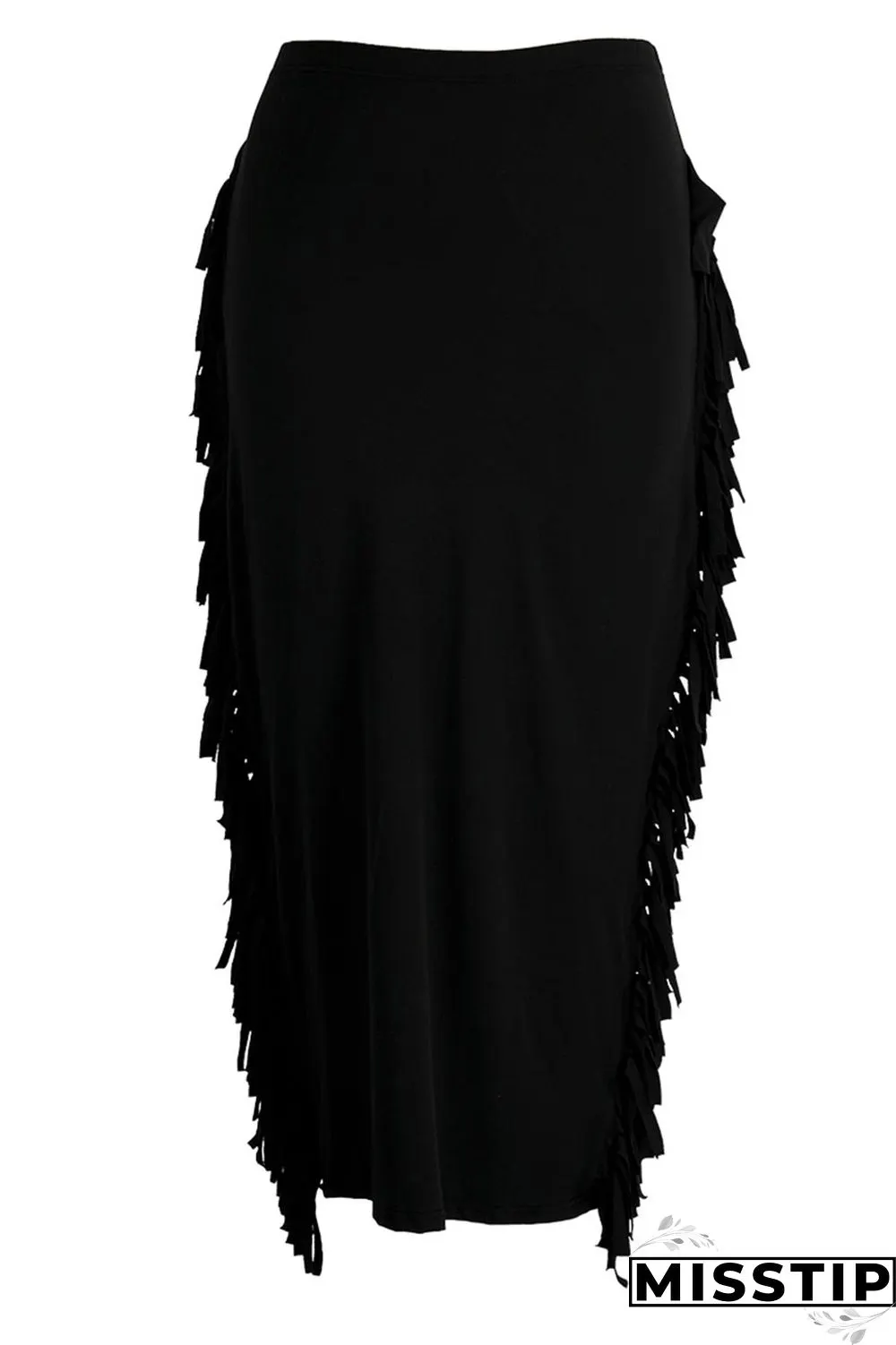 Black Casual Solid Tassel Patchwork Plus Size