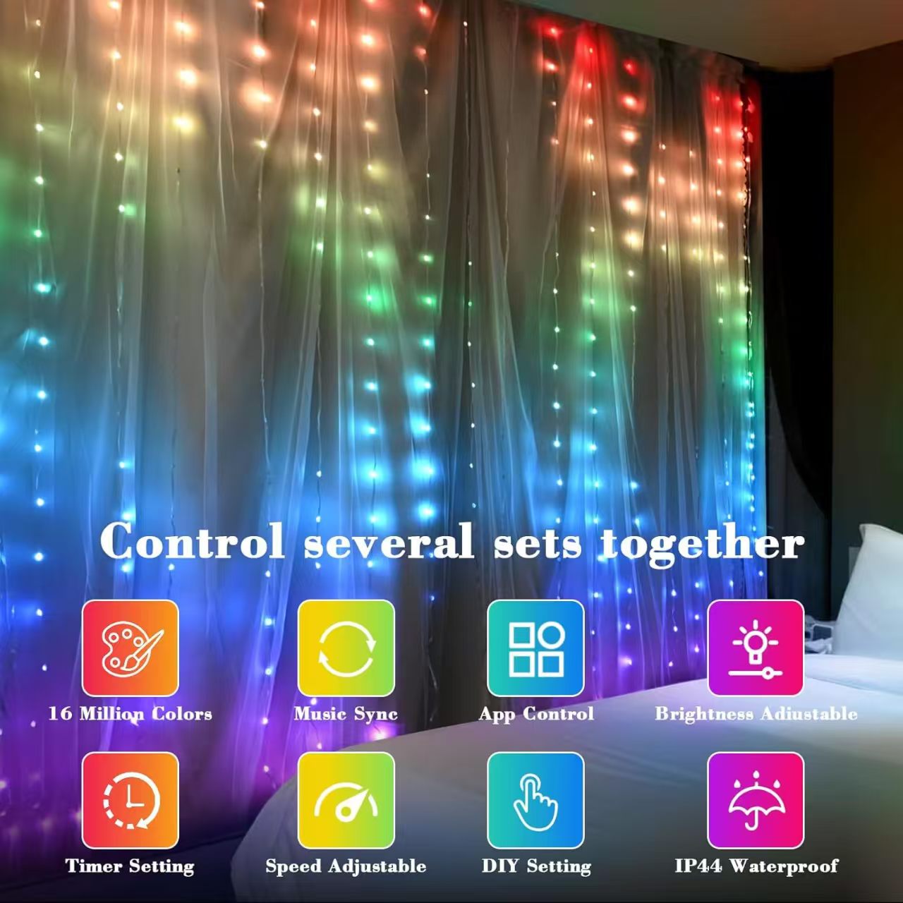 Tegooe Smart RGBIC LED Curtain Lights with Bluetooth App Control