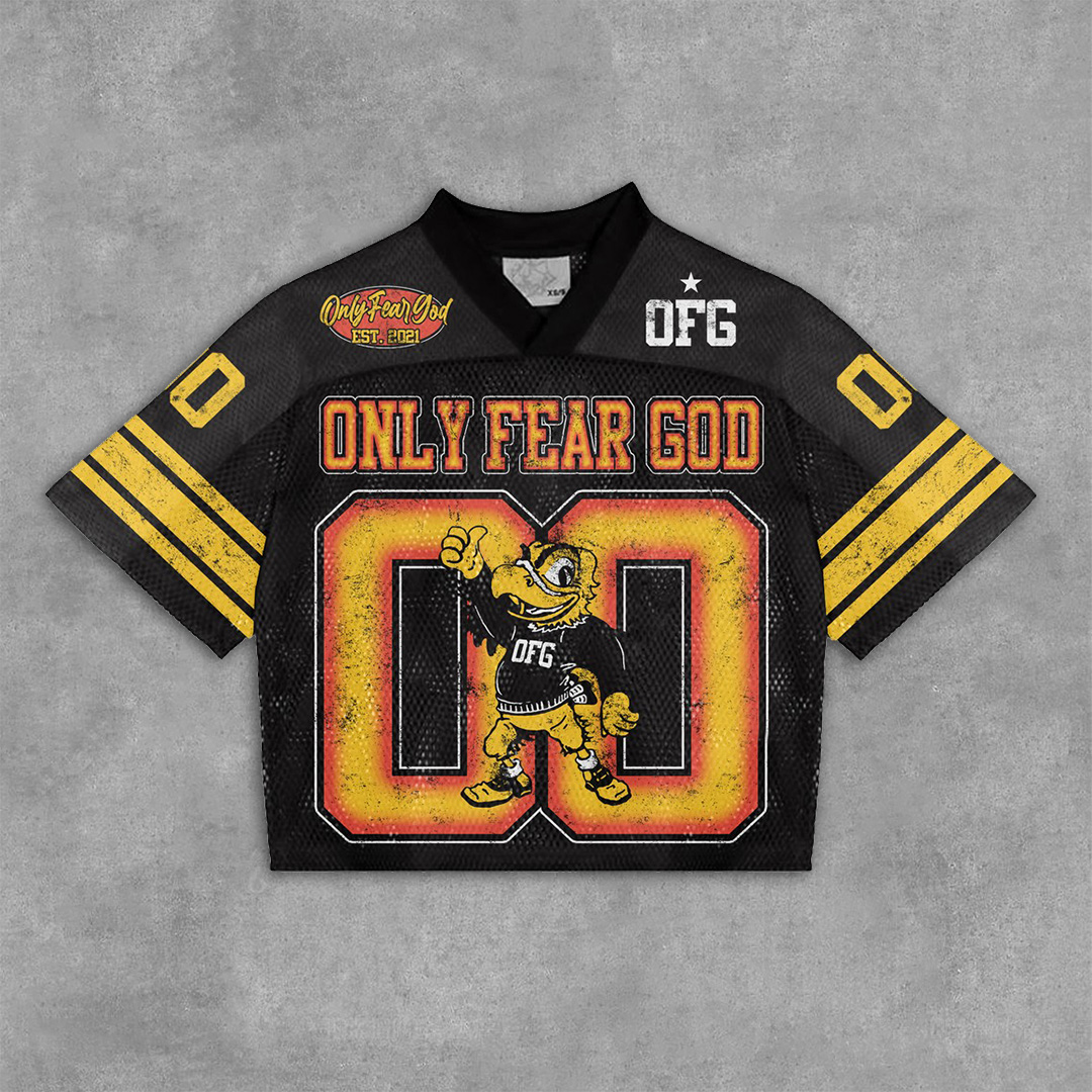 Sopula Vintage Only Fear God Graphics Blokecore Blokette Football V-Neck T-Shirt - SOPULA