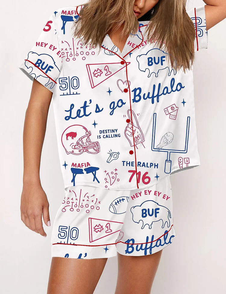 Women’s Buffalo Football Doodles Short Sleeve Satin Pajama Set