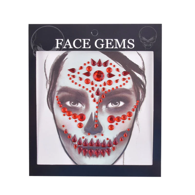 3D Gem Face Sticker Ghost Skull Face with Diamond Decoration Fashion Sexy Face Stickers Prom Holiday Party Face Decoration