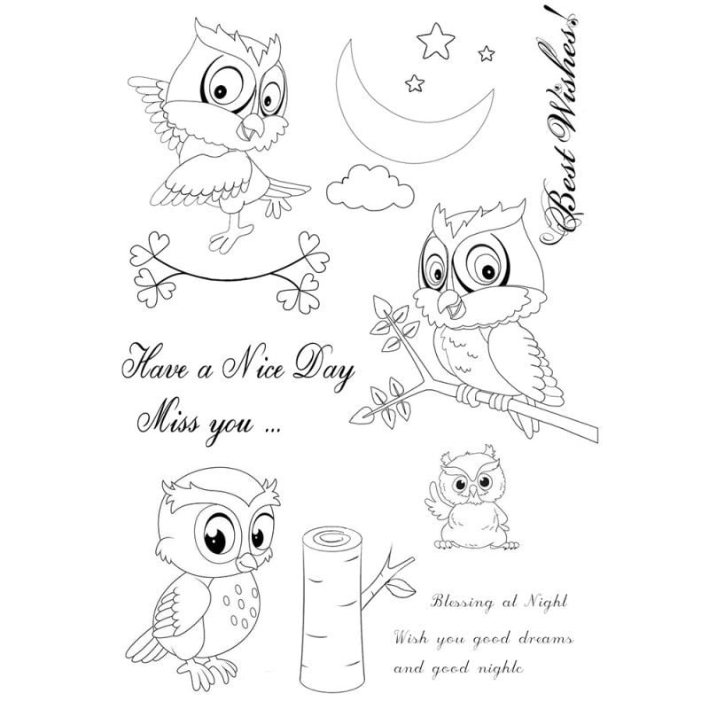 Have a Nice Day CLEAR STAMP Cute Owl Moon Star DIY Scrapbook Card Album Paper Craft Silicone Rubber Roller Transparent Stamps