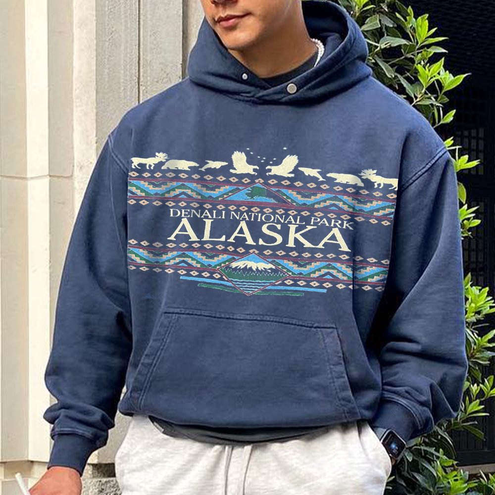 Men's Alaska Print Casual Pullover Sweatshirt、、URBENIE