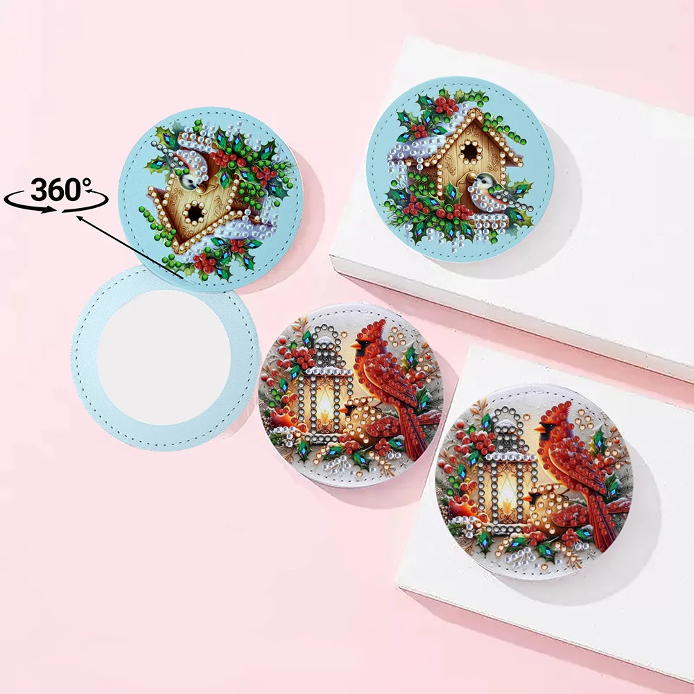 DIY Diamond Art Portable Cosmetic Mirror Round Diamond Painting Crafts (Hut)