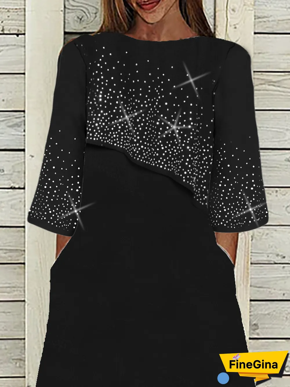 Abstract 3/4 Sleeve Casual Weaving Dress