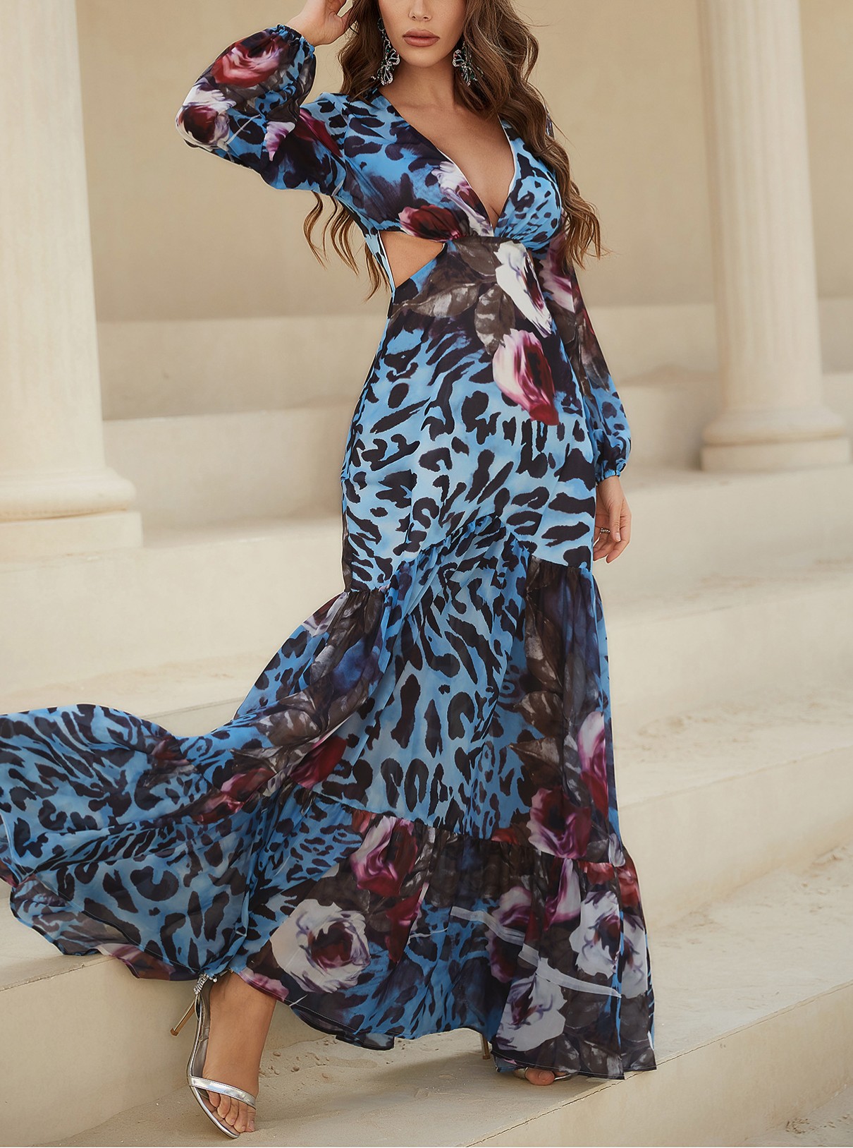 Women's Leopard Print V-neck Waist Hollow Sexy Dress | Oxredo Shop Ramadan Sale