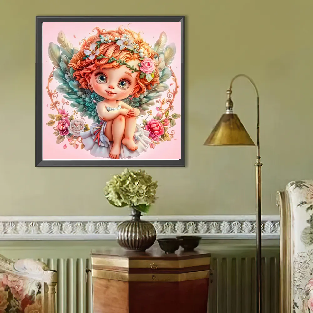 Full Round Diamond Painting 40*40cm - Flowers And Grass Peace Angel Girl