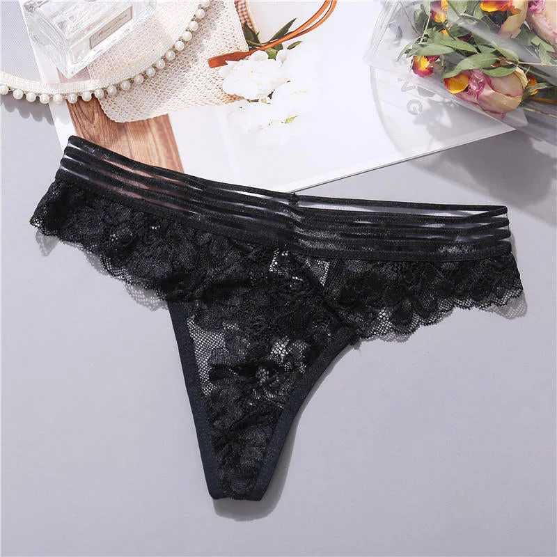 Sexy Lace G-string Panties Women Underwear Transparent Sexy Thong Panties for Female Underpants Mesh Waist Striped Lingerie
