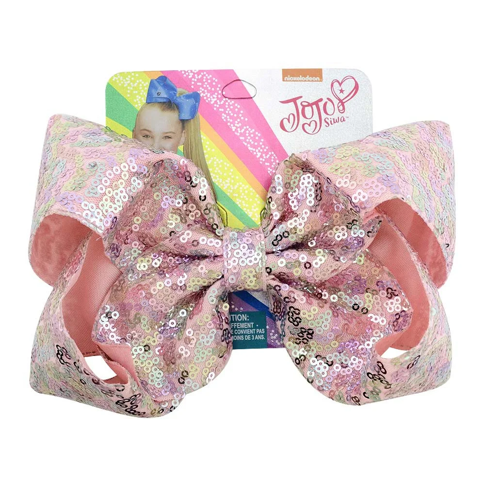 8" Sequin Rainbow JoJo siwa Bow With Hair Clip For Girls Kids Handmade Boutique Knot Jumbo Hair Bow Hairgrips Hair Accessories