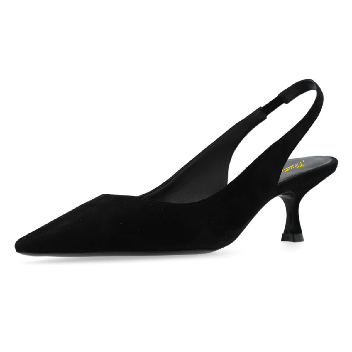 Vegan Suede Pointed Toe Kitten Heel Casual Black Slingback Heels Nicepairs