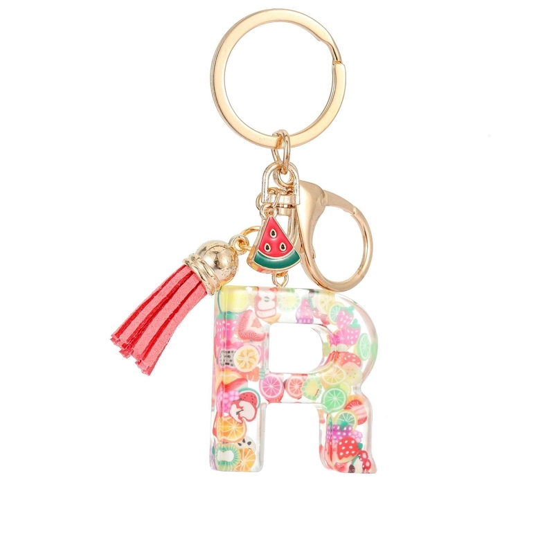 Cute Letter Tassel Watermelon Resin Unisex Keychain