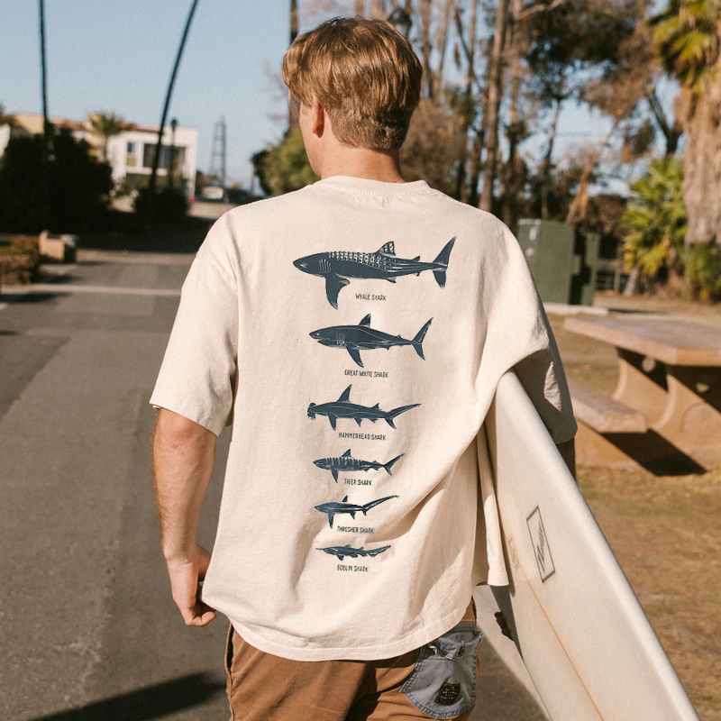 Summer Retro Surf Marine Life Printed Casual Tee / TECHWEAR CLUB / Techwear