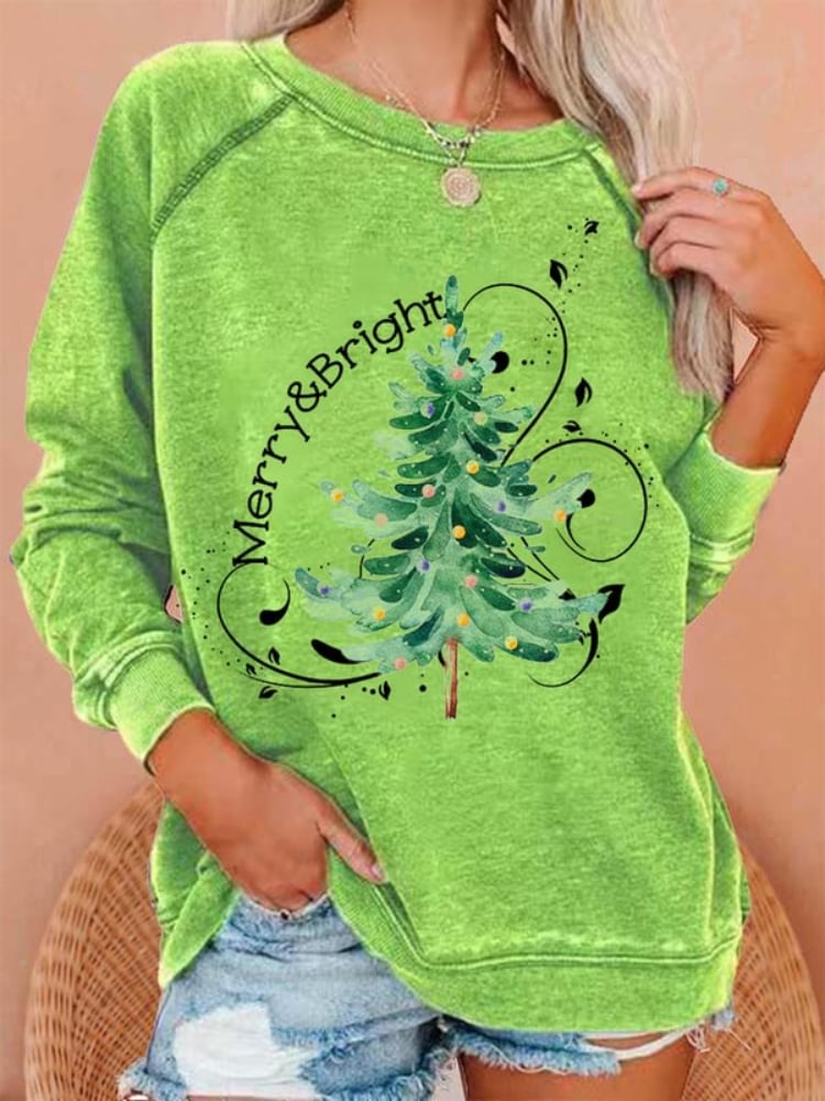 Comstylish Merry And Bright Print Long Sleeve Sweatshirt