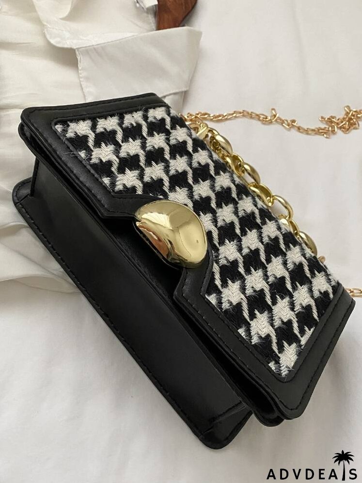 Houndstooth Pattern Satchel Bag