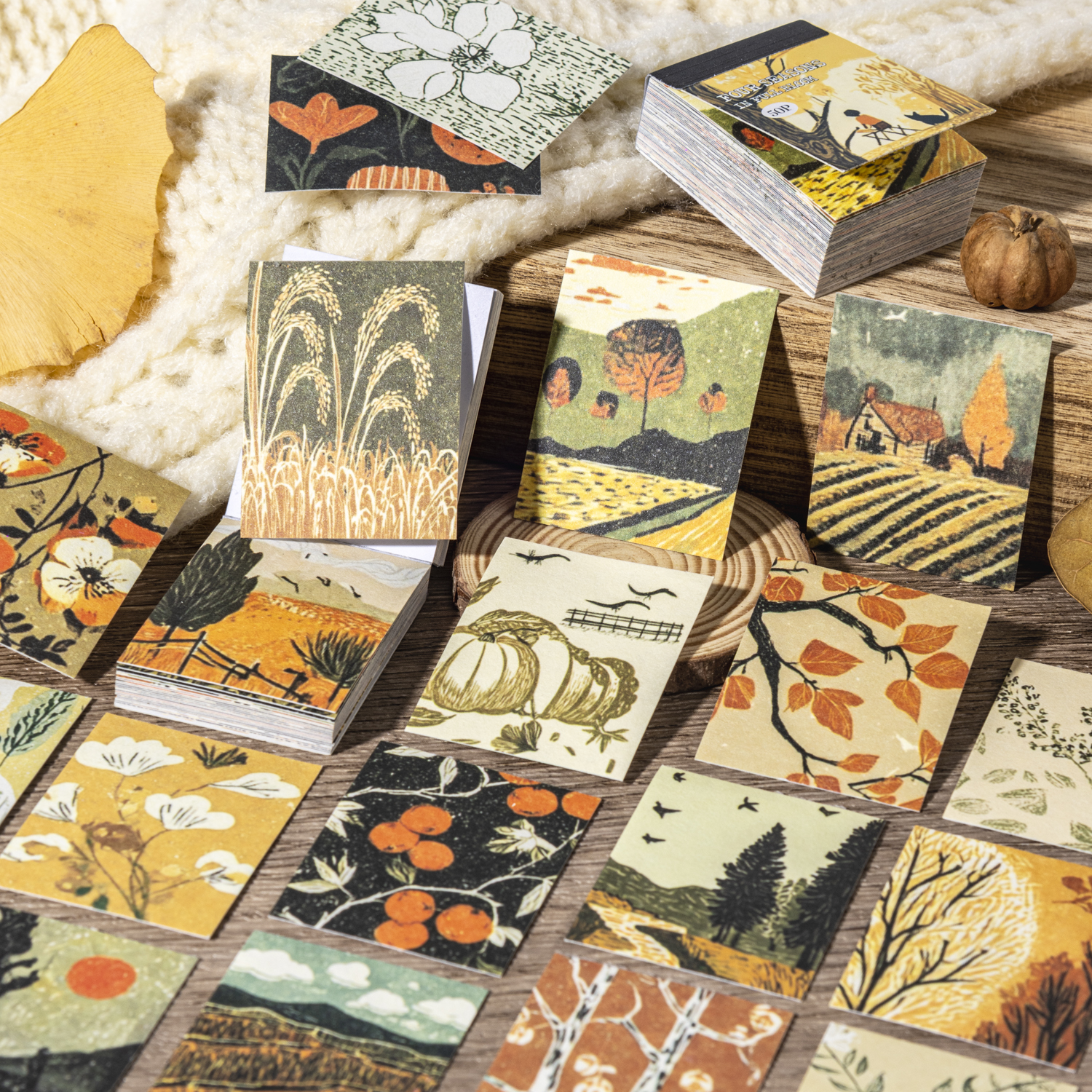 스티커북 - 사계절 꽃 시리즈 빈티지 나무 식물 꽃 풍경