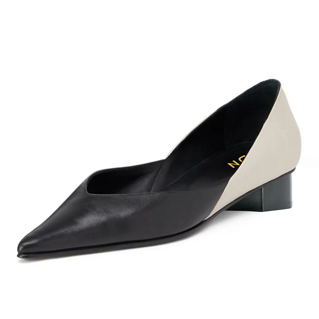 Women's Black & Ivory Vegan Leather Casual Pointed Toe Flats