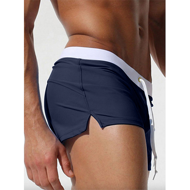 BrosWear Fashion Back Pocket Zipper Trunks Swimming Shorts