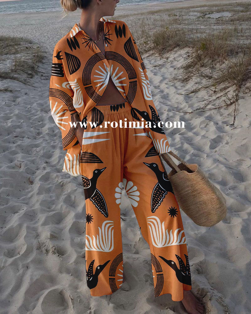 Rotimia Ethnic Holiday Print Casual Two-piece Set