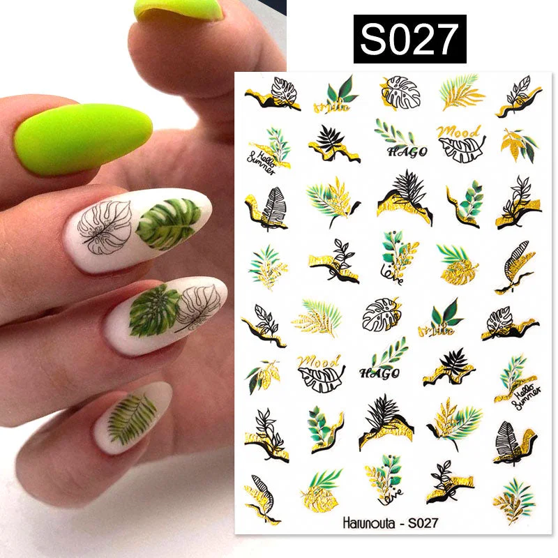 1PC Succulent Plants Flower 3D Nail Sticker Spring Floral Leaves Adhesive Transfer Decals Slider DIY Nail Art Decoration-Nail Inspo