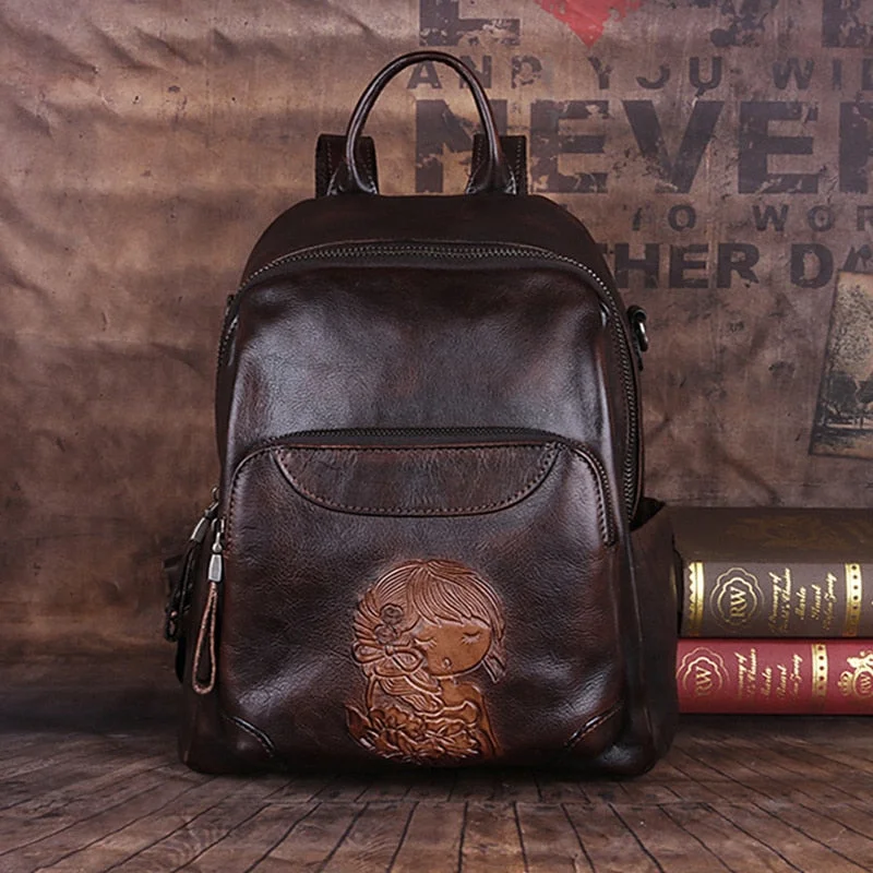 MOTAORA 2022 Leather Women's Bag Retro Embossing Backpack For Ipad Book Travel Handbag Female Shoulder Bag Vintage Messenger Bag